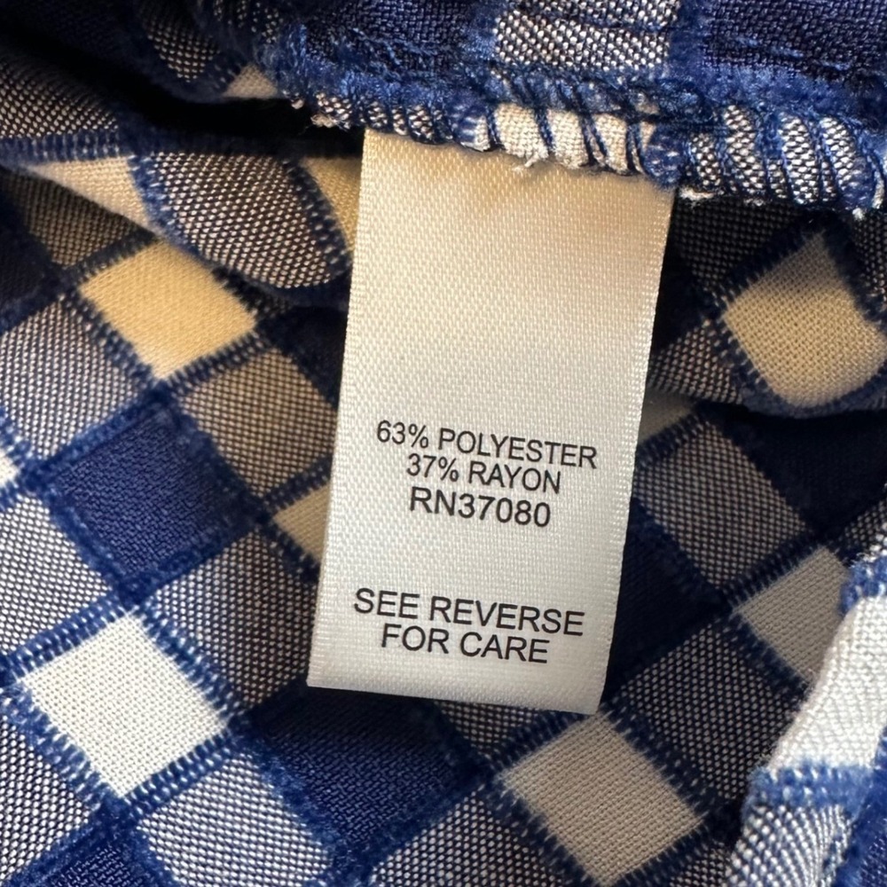 Blue White Gingham Cottagecore Puff Sleeve Blouse Top Large Oversized or XL - Picture 10 of 10